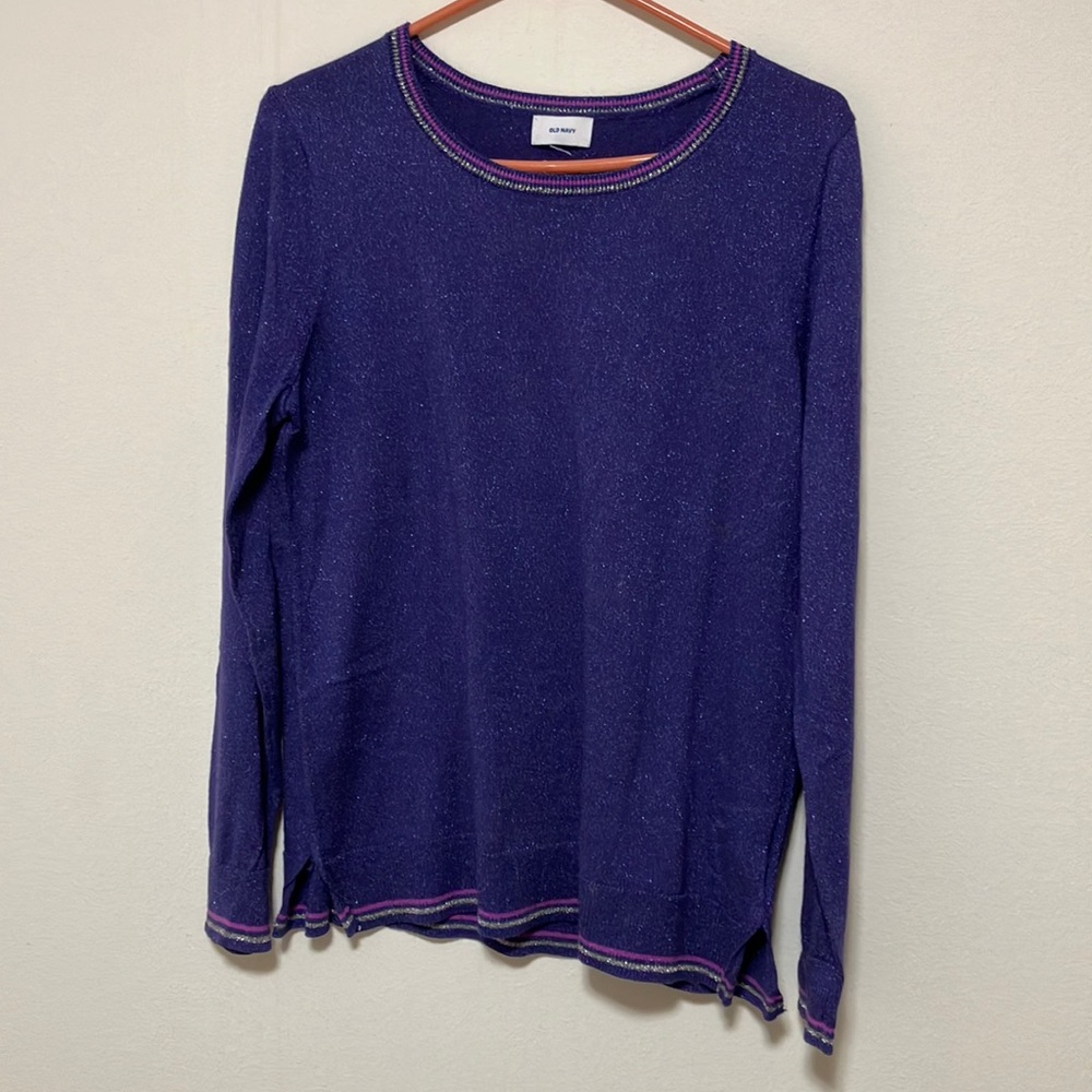 #4 Old Navy LG Women’s Purple Glitter Pullover Sweater Pink Silver Hem.